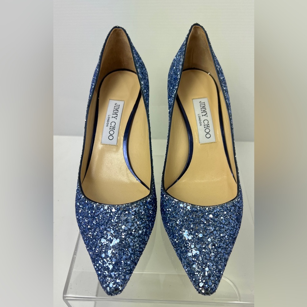 Jimmy Choo: New Sparkling glitter Blue Heels, size 39,